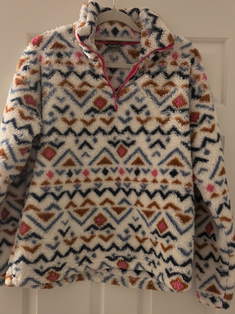 Eddie Bauer Aztec Faux Fur Sherpa Fleece 1/4 Zip Pullover - Women's L